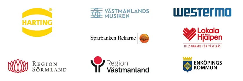 Logotypes: Harting, Västmanlandsmusiken, Sparbanken Rekarne, Lokala Hjälpen, Region Sörmland, Region Västmenland and Enköpings kommun.
